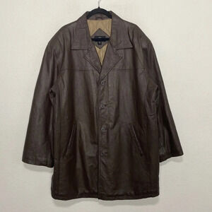 Haband Executive Division Men's Button Front Brown Leather Jacket Size XL